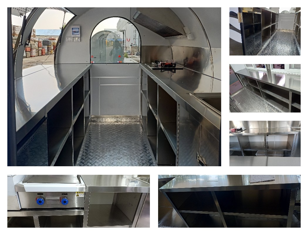 stainless steel worktable in food trailer